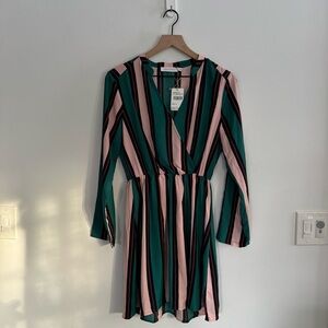 NWT All in Favor- Striped Long Sleeve Dress Size Medium